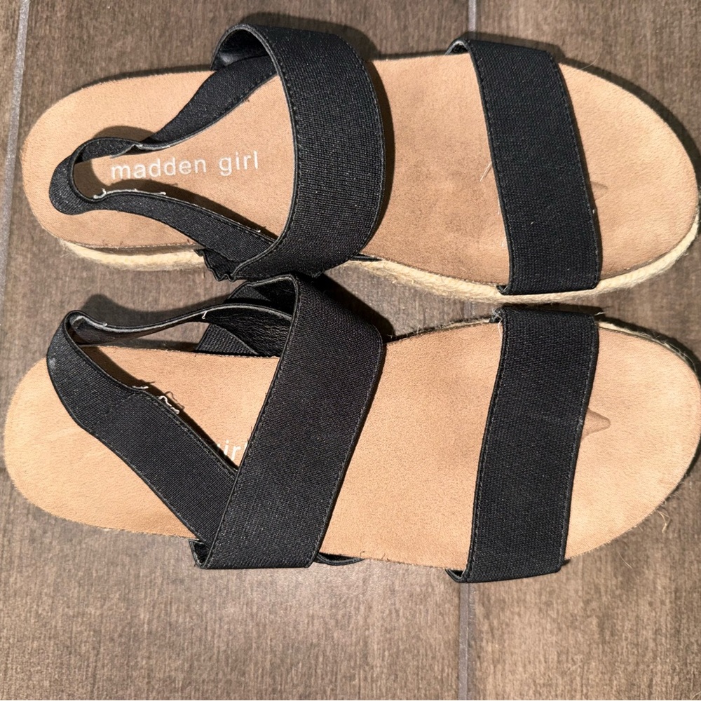Madden Girl Black and Tan Espadrille Sandals - Picture 2 of 4